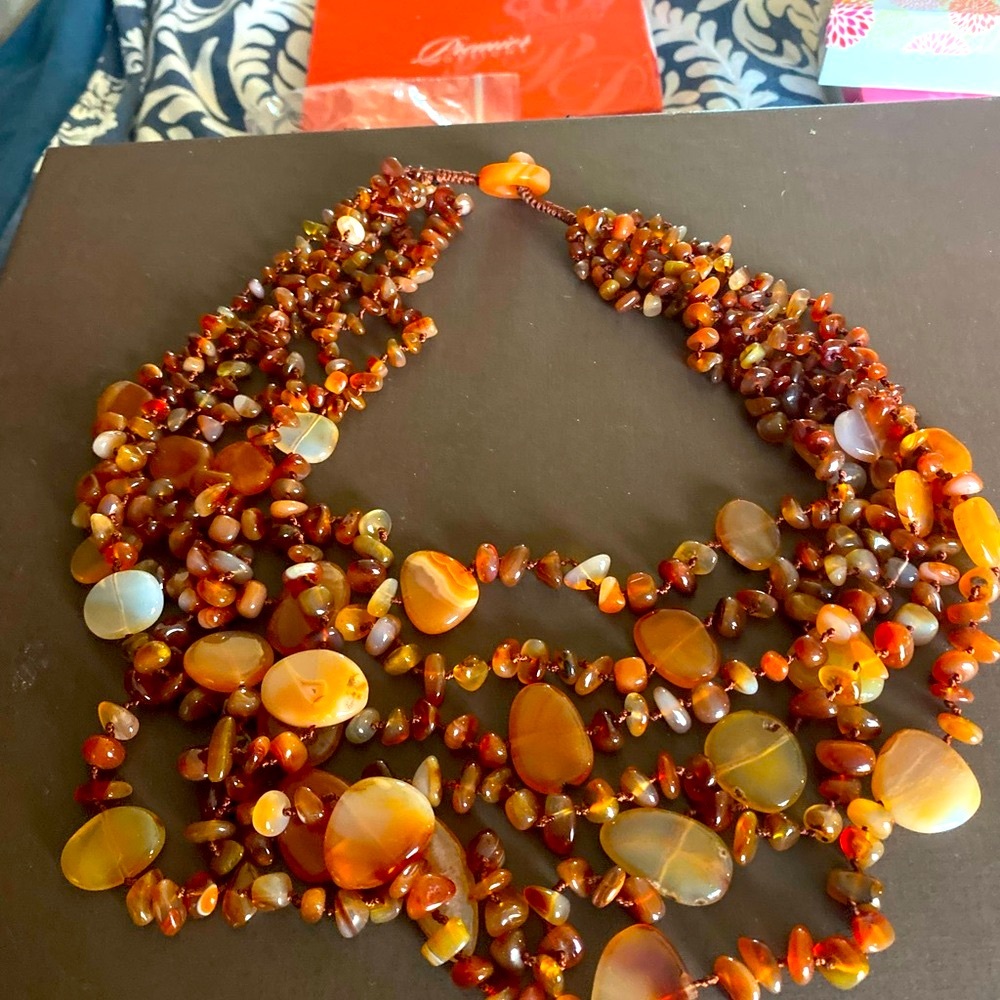 Elegant Multi-Strand Stone Necklace. Genuine stones a true piece of art!